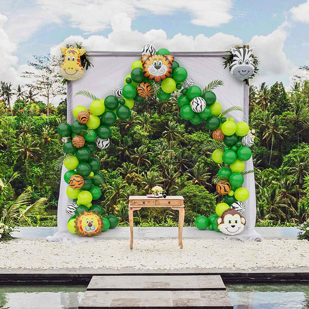 T02C!Kit de guirlande de 100 ballons animaux Thème Jungle Safari Fournitures de fête Cadeaux Anniversaire Enfants Garçons Décoration Baby Shower