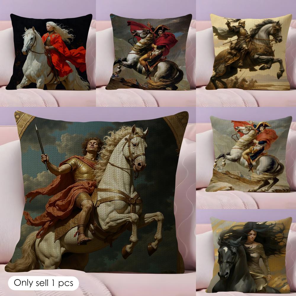 Rider Horse Painting Cushion Cover Natural Linen Pillow Cover DoubleSided Print Cushion Cover for Sofa Home Decor