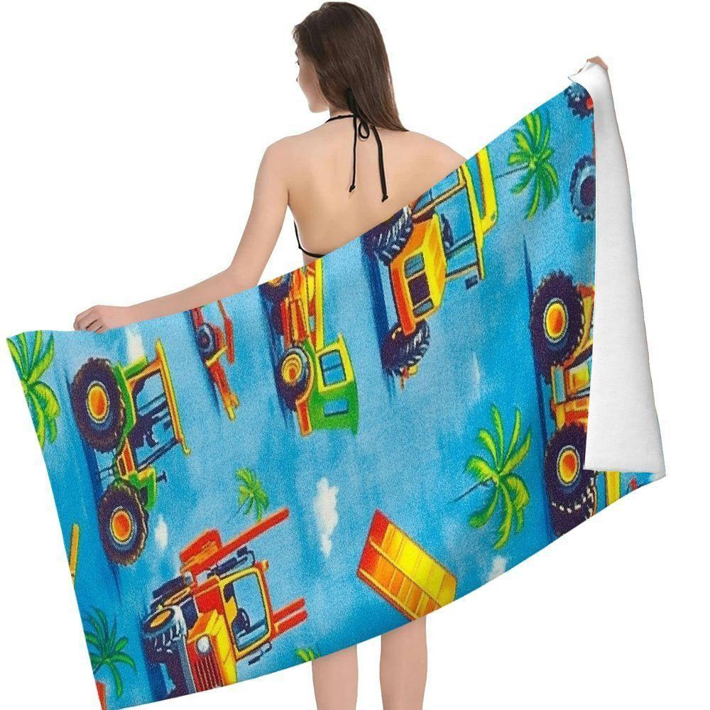 Construction Trucks Beach Towel Patterned Sunscreen And Windproof Suitable For Swimming Pool Camping Travel Blanket