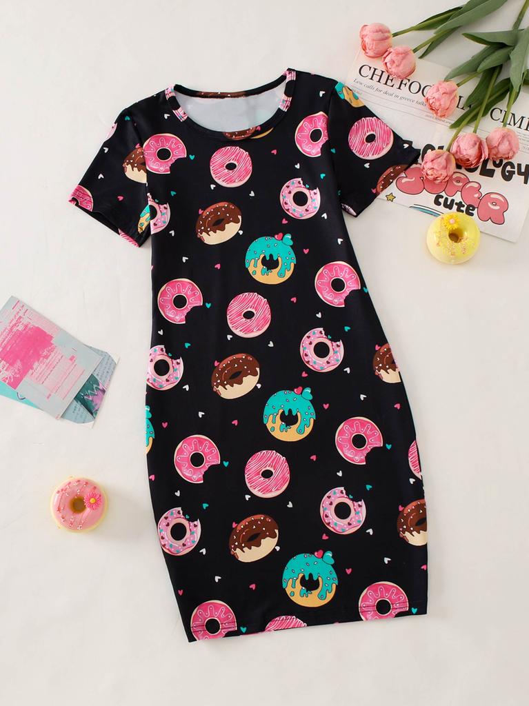 Kurzarm Bodycon Kleid für Mädchen Rundhalsausschnitt Eng anliegendes T-Shirt Mini Bleistift Lässig Bequem Sommerkleider Teenager 5-14 Jahre