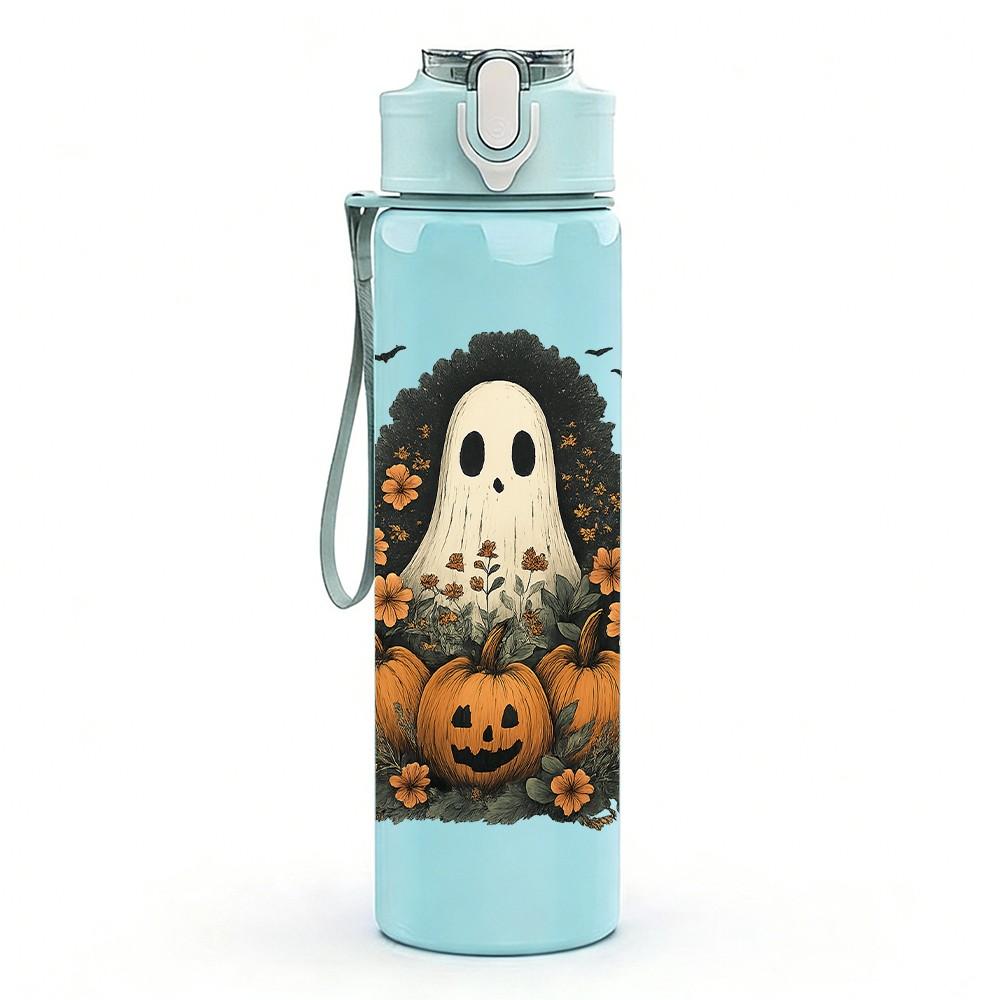 1PC Pumpkin Halloween Ghost 750ml Color Plastic Sports Water Bottle Leakproof Flip Straw Lid Suitable for Sports Office Home Use
