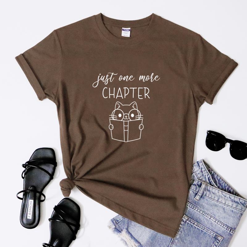 Just One More Chapter Tshirt Kawaii Book Lover Gift Tshirt Funny Cat Mom Librarian Reading Tee Shirt Top Dropshipping