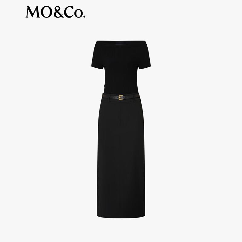 MO&Co. Women's Short Sleeve Faux Two-Piece Long Dress