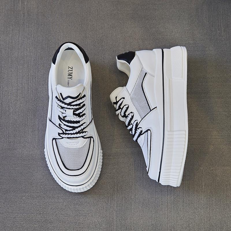 Genuine Leather Small White Shoes Women's  Thick Sole Increase Height Comfortable Sports Shoes  Women Design Sense Casual Shoe