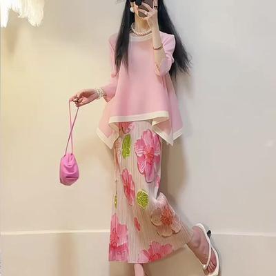 French Style Beautiful, Fashionable, High-end, Temperament, Pink Half Skirt Two-piece Set for Women In Spring and Summer