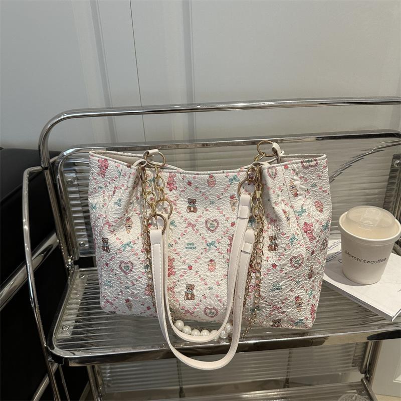 

Вместительная модная сумка-тоут с принтом для поездок на работу, универсальная повседневная иностранная сумка на плечо с цветочным рисунком для студенток белый