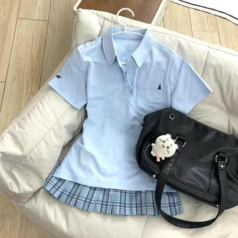 

Автентична сорочка-поло JK Uniform: Японський академічний стиль, приталений топ з вишивкою та коротким рукавом