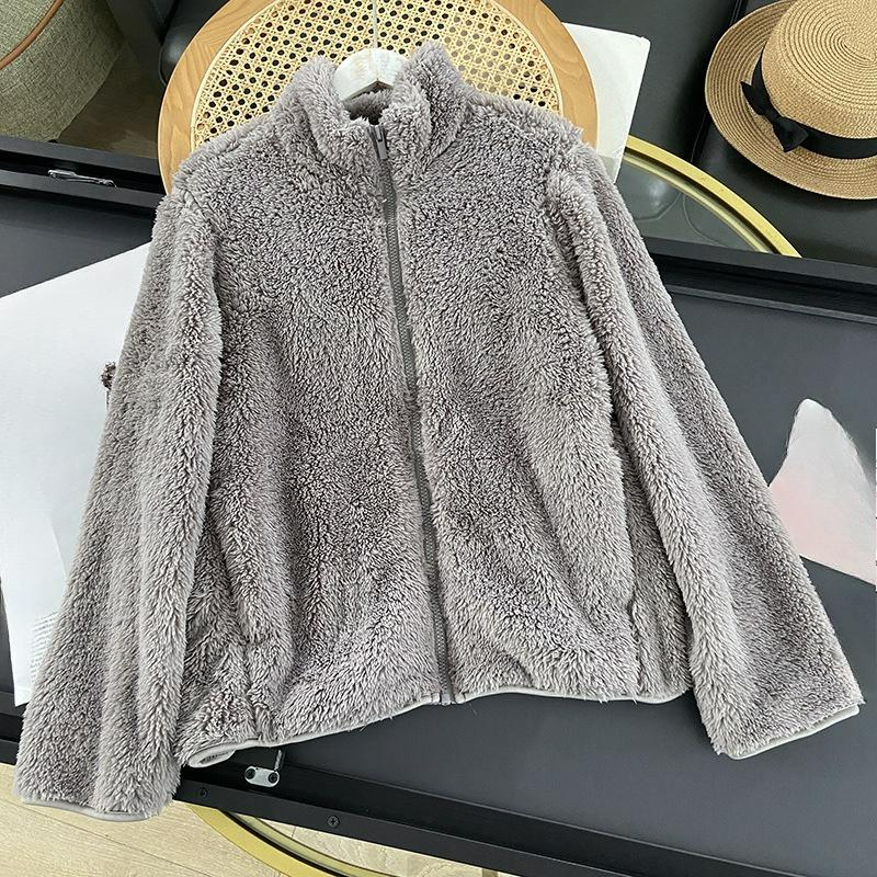 Herbst- und Winter Damen Langstapel-Polarfleece-Reißverschlussjacke Plüsch-Cardigan Korallenfleece-Jacke