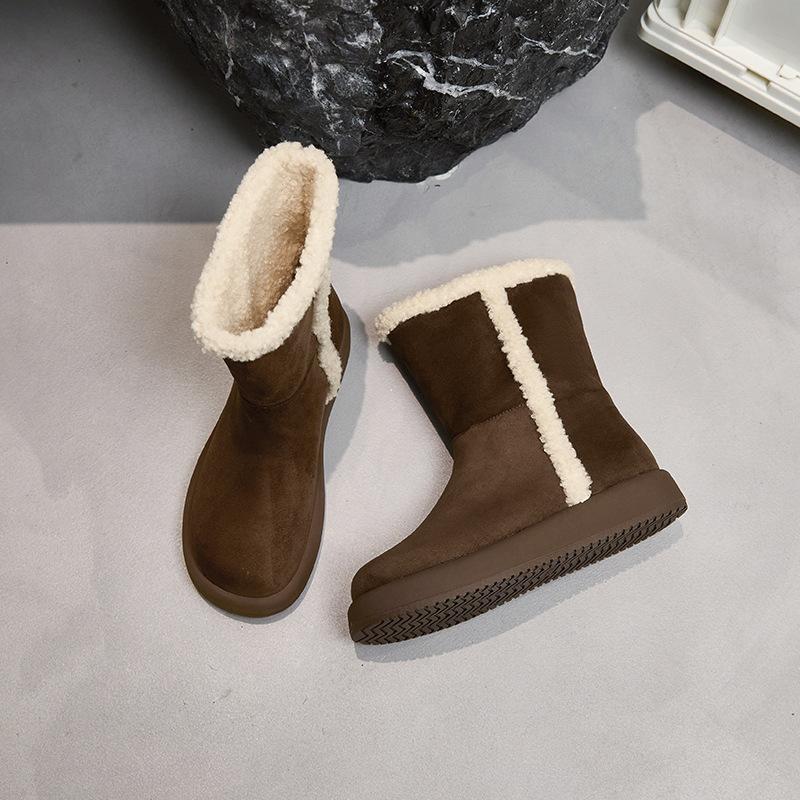 Retro Snow Boots Women's 2025 Winter New Velvet Thickened Warm Overalls Cotton Shoes Comfortable Soft-soled Martin Boots