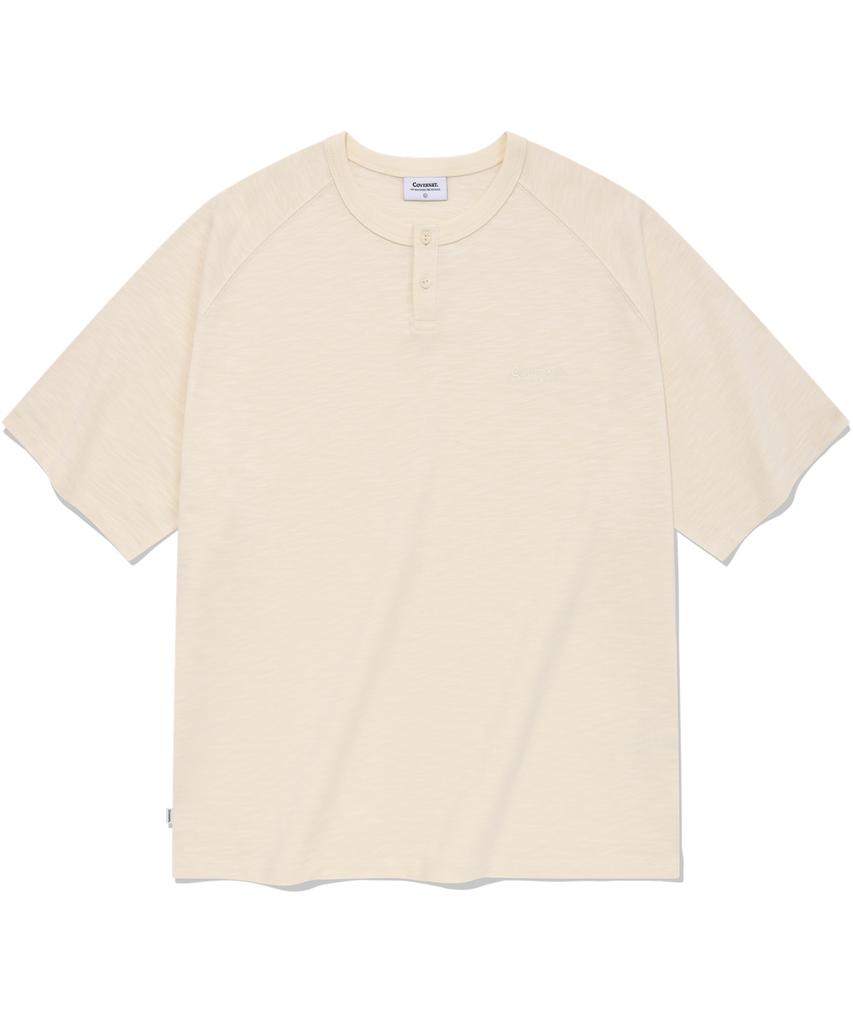 COVERNAT Slub Henley Neck T-Shirt Ivory
