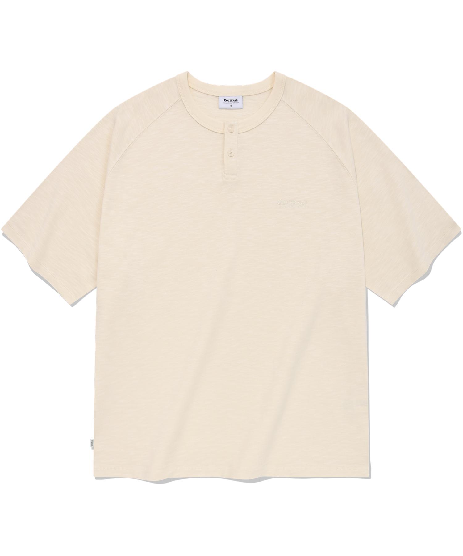 Covernat Slub Henley Neck T-Shirt Ivory Ivory/M