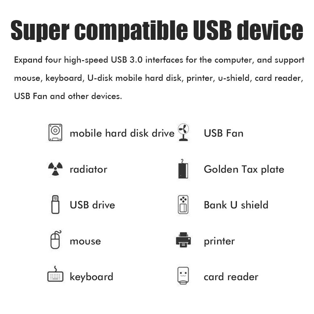 USB 3.0 Hub 4 Port Splitter for Laptop PC White