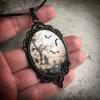 Bat Cemetery Glass Pendant Necklace Punk Choker Necklace Halloween Clavicle Chain Necklace Gothic Jewelry for Women Men