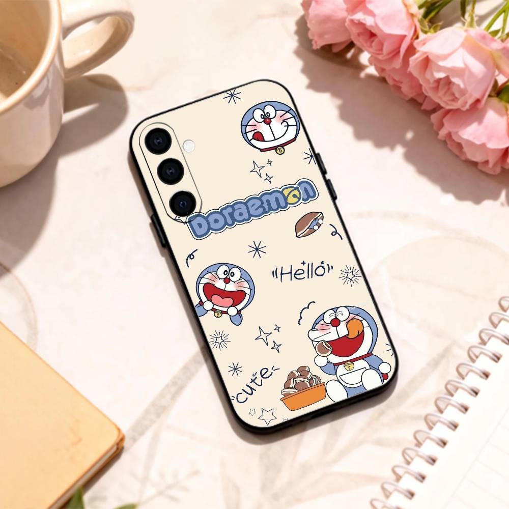 Cute Fat D-Doraemon Blue white   phone Case For Samsung Galaxy A73,A72,A71,A70,A53,A52,A51,Others Soft Black Shell