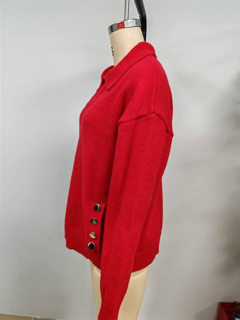 2025 Women's Loose Fit Long Sleeve Casual Lapel Pullover Sweater