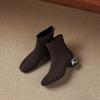 Krazing Pot Cow Suede Nubuck Winter Round Toe Chelsea Boots Med Heels Zipper Crystal Heels Women Ankle Boots
