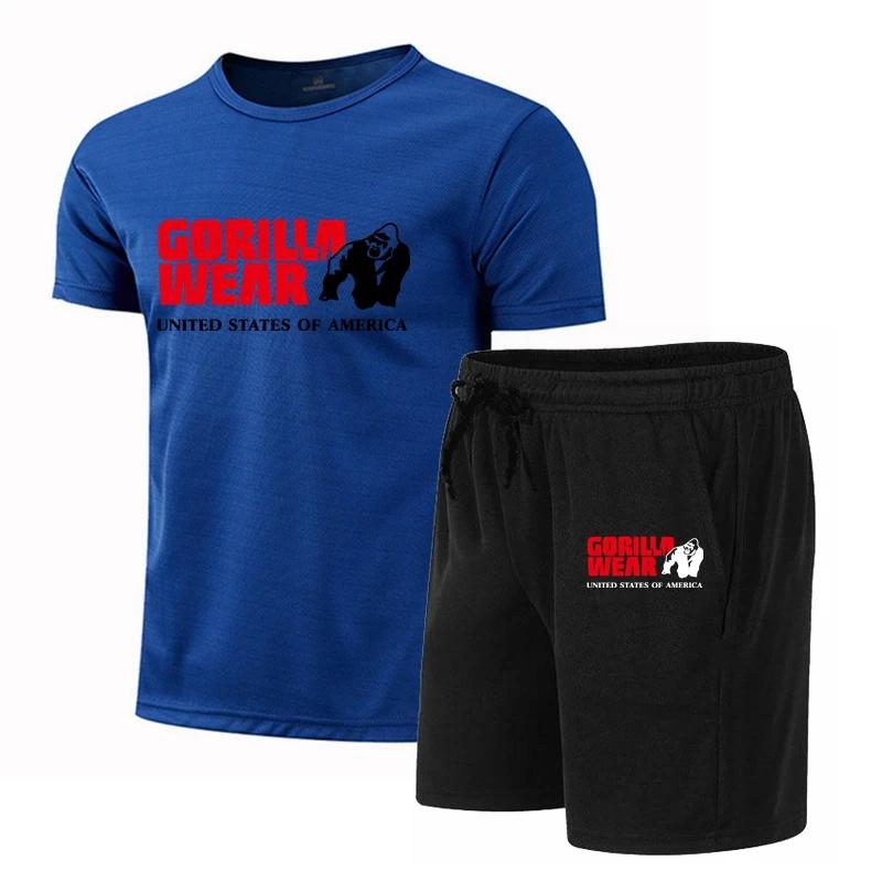 

2024 Gorilla Printing Костюм с короткими рукавами для мужчин и женщин Летняя повседневная одежда Футболка + шорты Комплект из 2 предметов Футболка Быстросохнущий 6XL