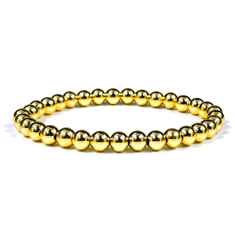 14K Gold Color-Preserving Cross Bracelet with 4-8mm Plated Copper Beads