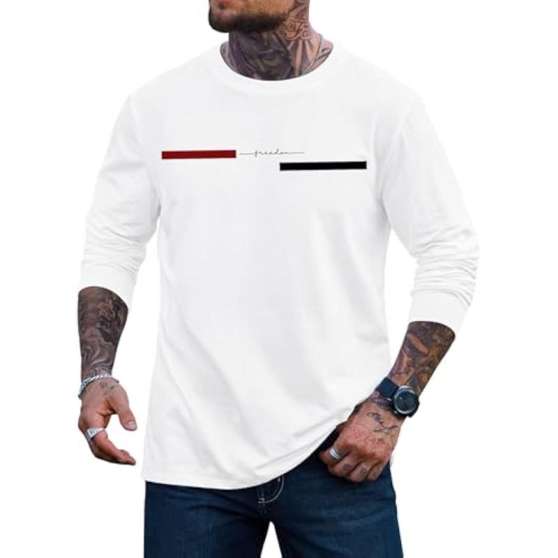 Mens Graphic Tshirt Casual Print Stretchy Long Sleeve Crewneck Tee Shirt L
