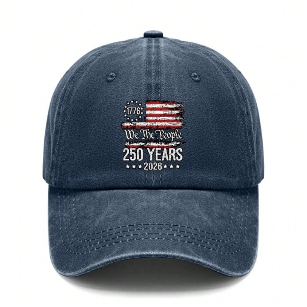 Patriotic Baseball Hat - Vintage Washed Print 1776-2026 USA Flag Adjustable Sun Cap Unisex Casual Daily Wear Baseball Cap