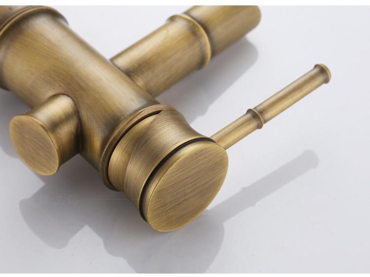 Baterie de baie europeană antică din cupru cu bambus – Baterie pentru lavoar cu apă caldă/rece pentru chiuvete deasupra blatului