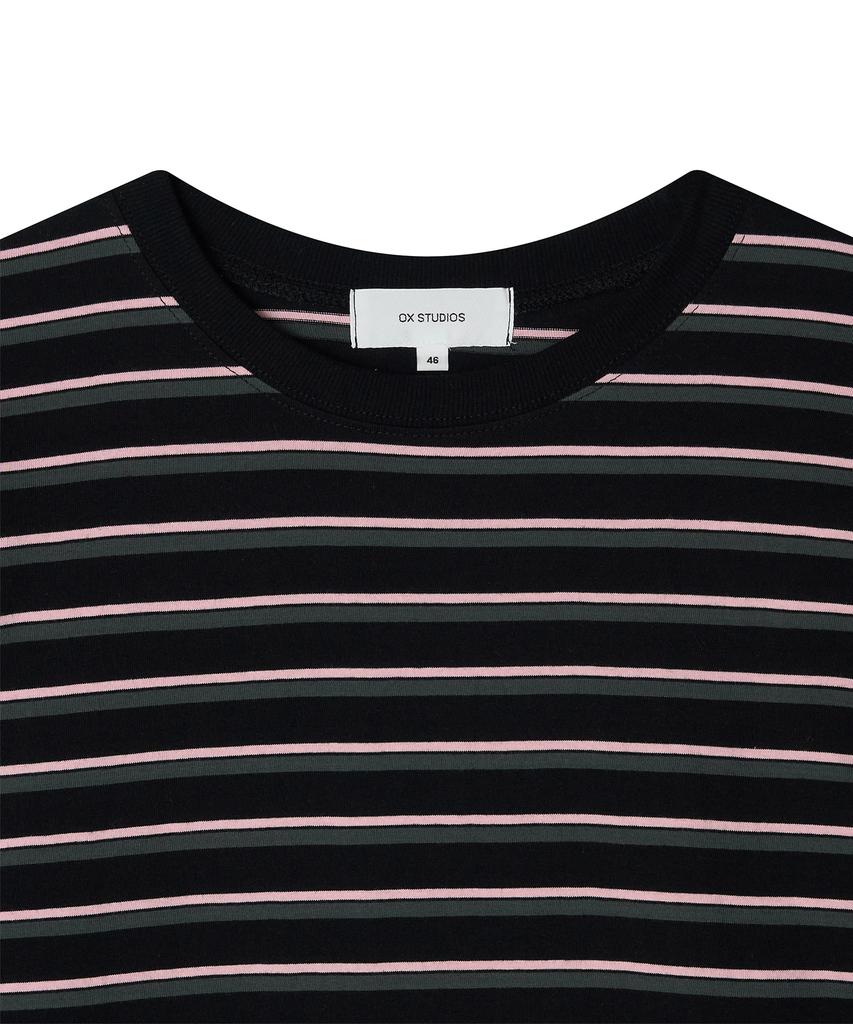 OX STUDIOS Maglia a Maniche Lunghe Multistriscia (Nero)