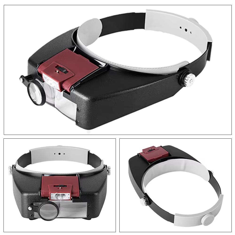 10X 3X LED Head Mounted Magnifier Optivisor Hands-Free Magnifying Glass with Light for Soldering Circuit Repair and CNC Tool