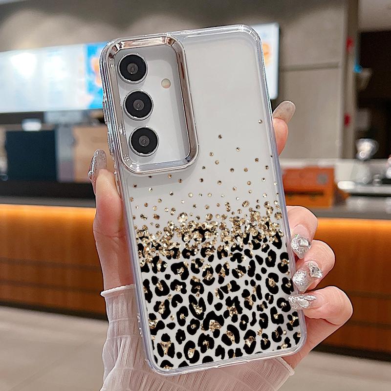 Leopard Print Case For iPhone 17 18 Pro Max Plating Lens Frame Clear Soft Phone Cover For iPhone 16 15 14 13 Pro Max 17E
