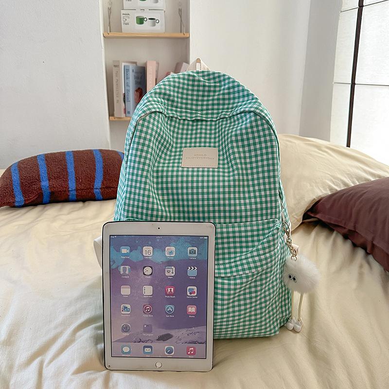 Plaid Backpack Campus Student Schoolbag Nylon Large Capacity Backpack