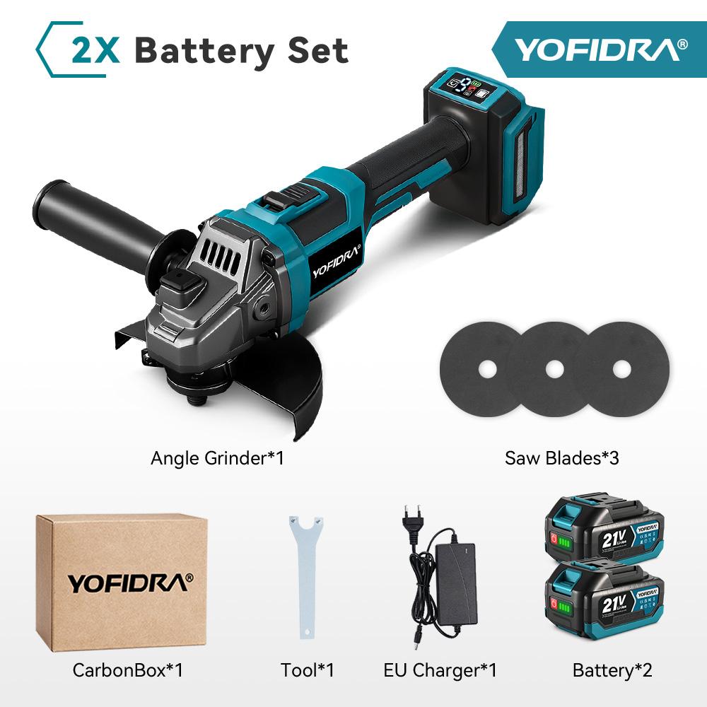 YOFIDRA M14 Borstelloze Elektrische Haakse Slijper 6 Versnellingen Oplaadbare Haakse Slijper Polijst Gereedschap Voor Makita 18V Batterij Pin 2 Battery-EU Plug