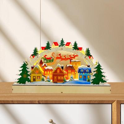 Christmas Wooden Desktop Decoration LED Holiday Lamp Village Houses Light Up Gifts
