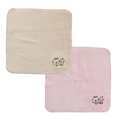 Kanahei's Small Animals Usagi & Pisuke Embroidered Imabari Hand Towel 2-Piece Set (Pink & Greige) / Mini Towel Handkerchief [Soft and Conveying Stamp