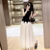 Elegant Ladies Round Neck Sleeveless Long Dress Chic Design Patchwork Color Formal Occasion Women Summer Dress