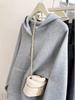 Women's Gray Half-Zip Hooded Sweatshirt - Autumn/Winter 2025 Korean Style Casual Loose Fit Pullover Top