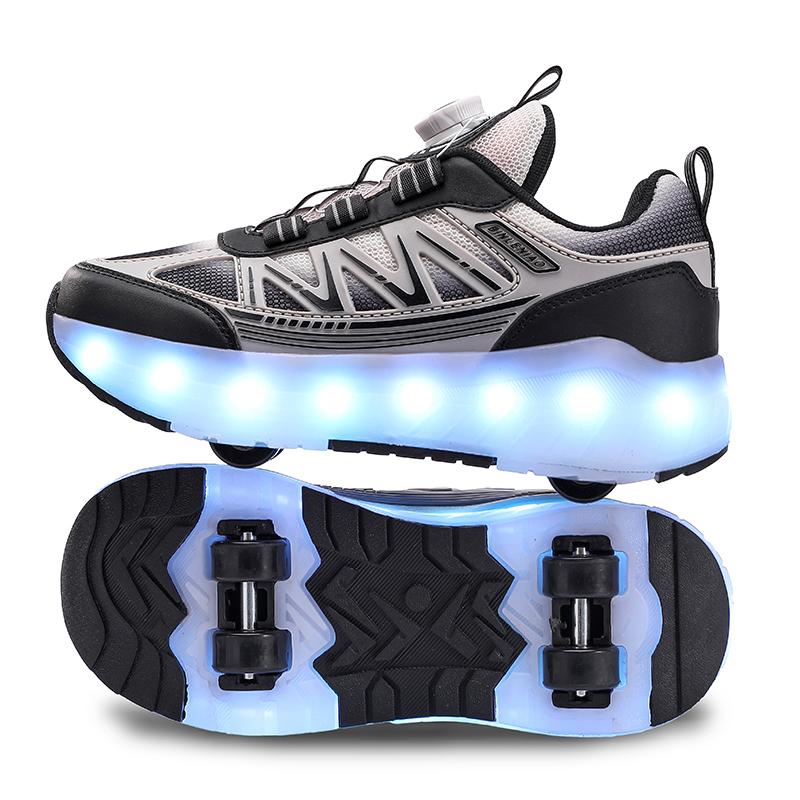 Four-wheel Running Shoes Detachable Flat Shoes Rechargeable USB Luminous Sports Light Shoes Girls Roller Skates Boys Shoes