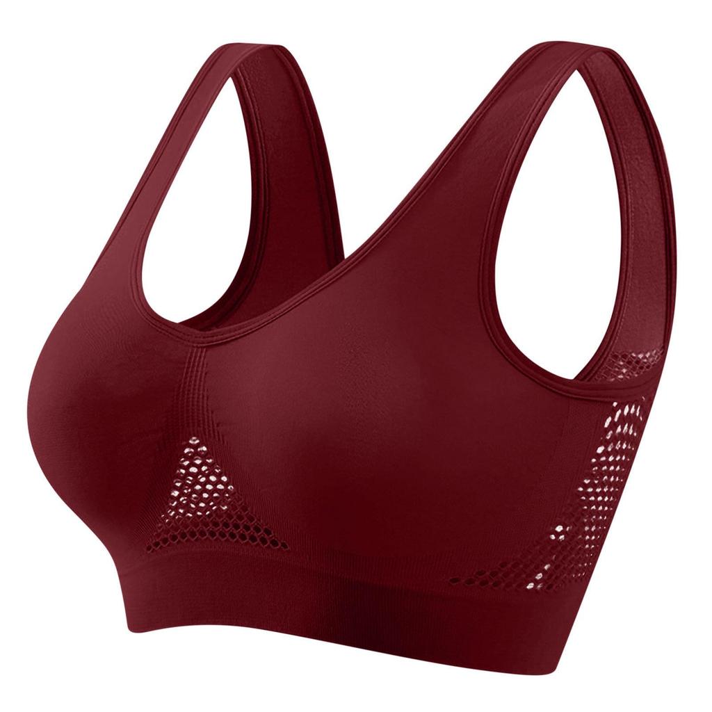 Women's Plus Size Wireless Sports Bra with Breathable Mesh for Yoga and Running