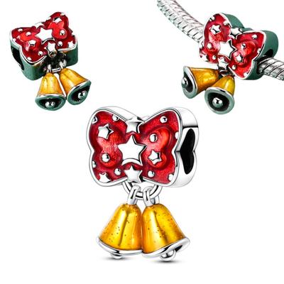 Christmas Copper Red Star Bells Charms Beads Fit Diy Original Bracelets Party Jewelry Festival Gifts For Girl