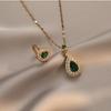 Luxury Brand Classic Green Water Drop Emerald Pendant Necklace for Women Exquisite  Stainless Steel Crystal Jewelry Colorfast