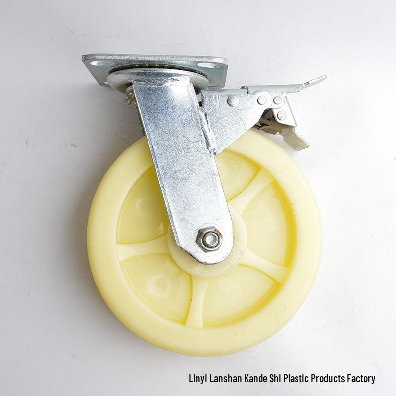 8-Inch Heavy Duty Swivel Casters with Brake, Flat Plate, White Industrial Nylon Wheels