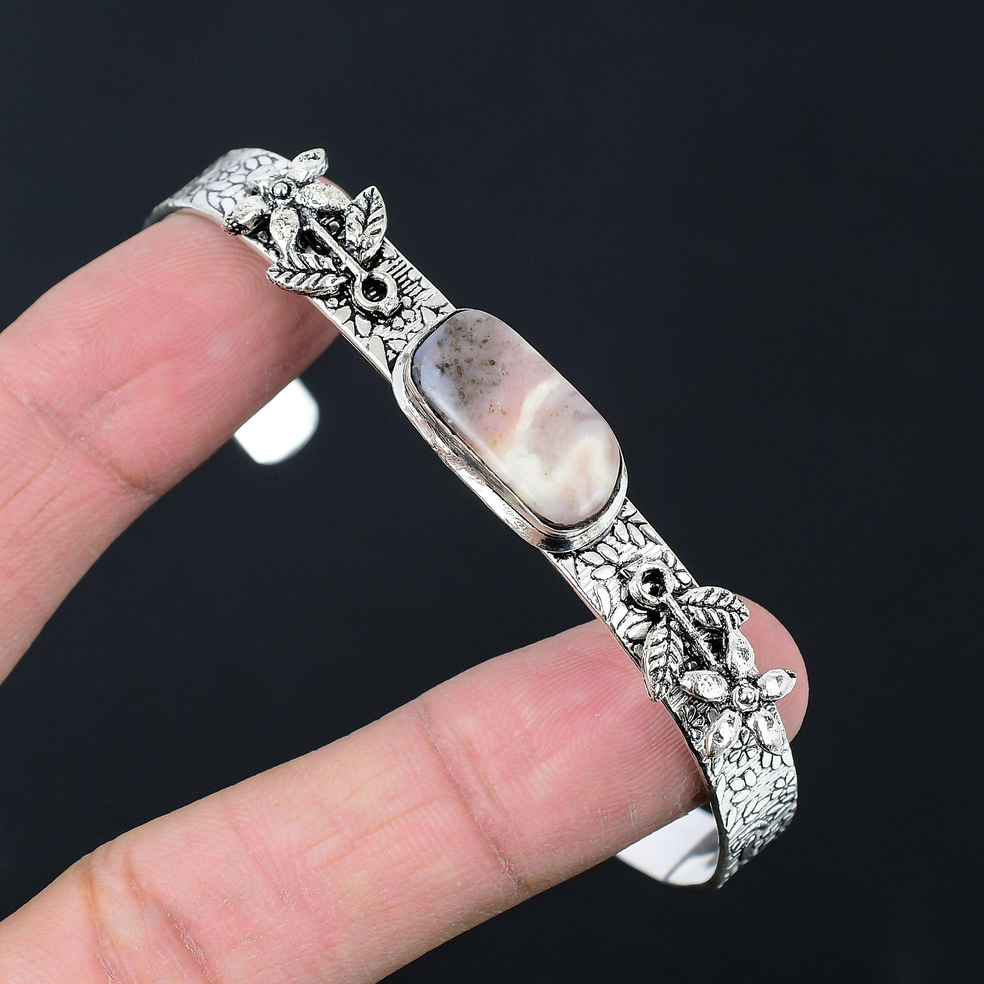 

Porcelain Jasper Gemstone Sterling Silver Daughter Engagement Flower New Bangle Adjustable