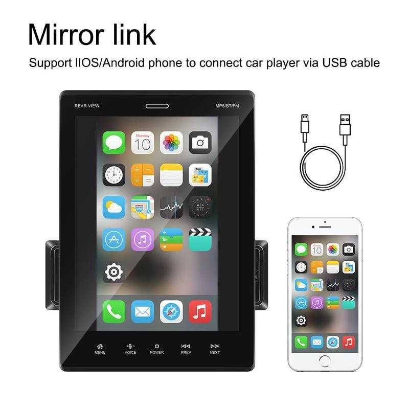 1 Din 9.5 Inch Vertical Touch Screen Car MP5 Player Carplay Android Auto Mirror Link DVR Rear View SWC Bluetooth FM TF/USB