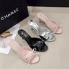 Gentle French! Pink Bow One-word Cool Slippers Women's Summer Stiletto High Heels