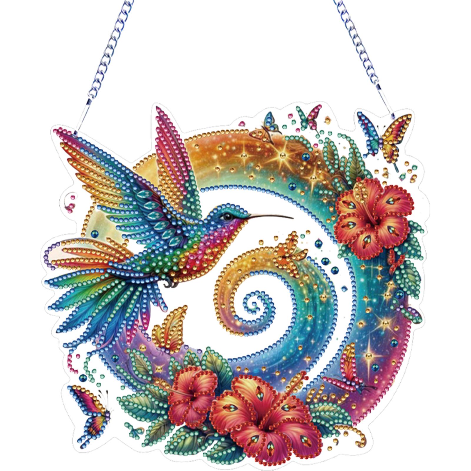 

2D Flat Hummingbird DIY Hanging Diamond Art Kits Rhinestone Diamond Painting Set Diamond Art Pendant Wall Decor for Home Windows