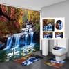 Coastal Beach Scenery 3D Printing Waterproof Shower Curtain Set Pedestal Rug Lid Toilet Cover Mat Bathroom Set With 12 Hooks