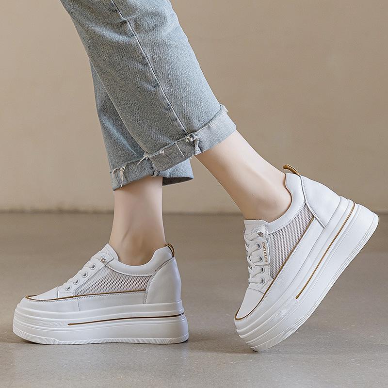 

Женская обувь на платформе с внутренней высотой, увеличивающей рост, маленькие белые туфли, женская новая дышащая маленькая обувь-маффин, универсальная сетчатая обувь на доске 40 хаки