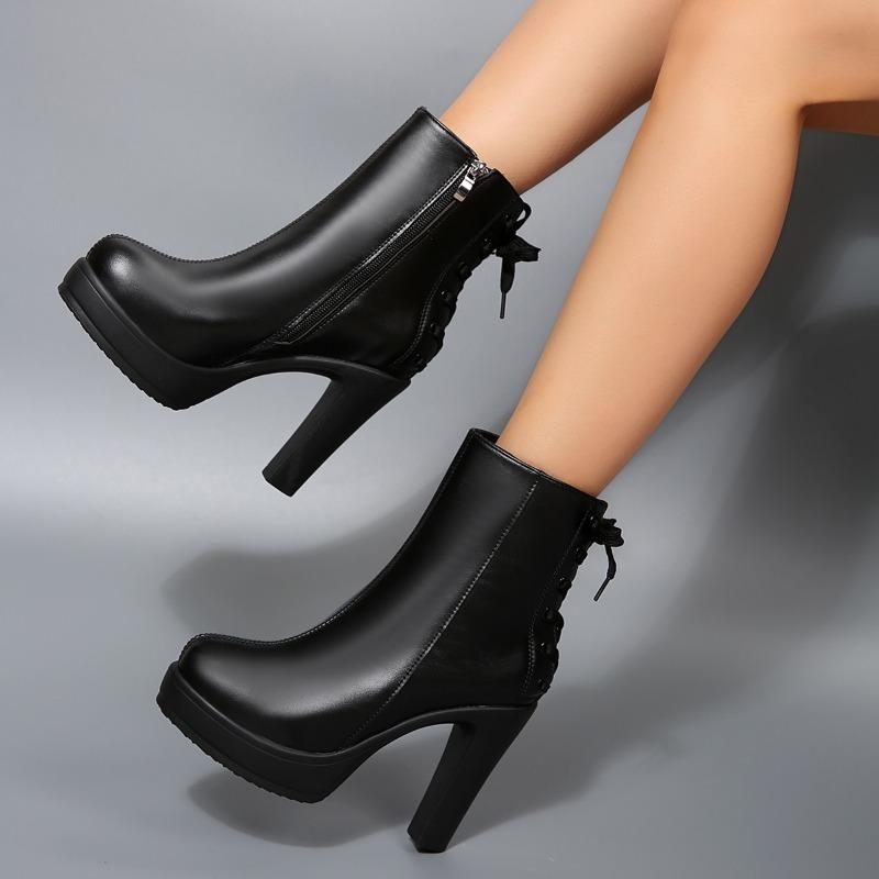 Fashion Block Heel Booties 2025 New Platform High Heels Women's Autumn and Winter Versatile
