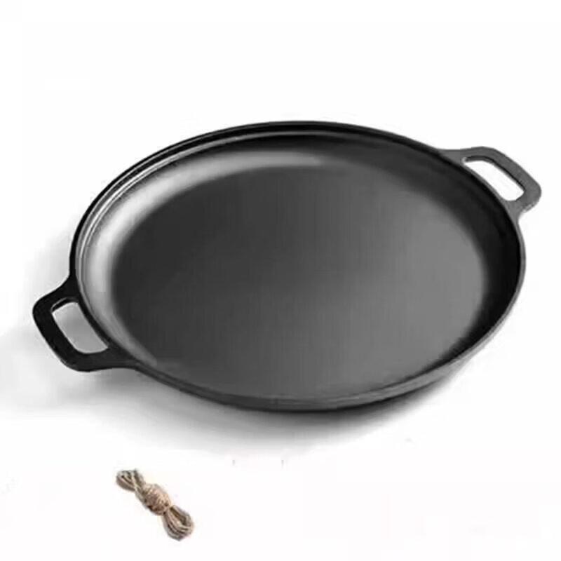 ZISIZ 35cm Cast Iron Double Handle Flat Bottom Pancake Griddle