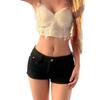 Women's Spicy Girl Black Denim Super Short Elastic A-line Hip-hugging Shorts