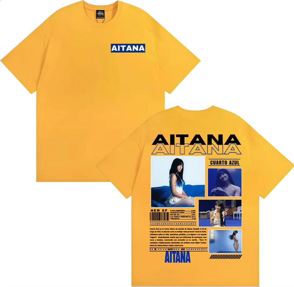 Sängerin Aitana Cuarto Azul Album Tour T-Shirt 2026 Sommer Neu Unisex Damenmode Lässig 100% Baumwolle Ästhetisches Oversized T-Shirt