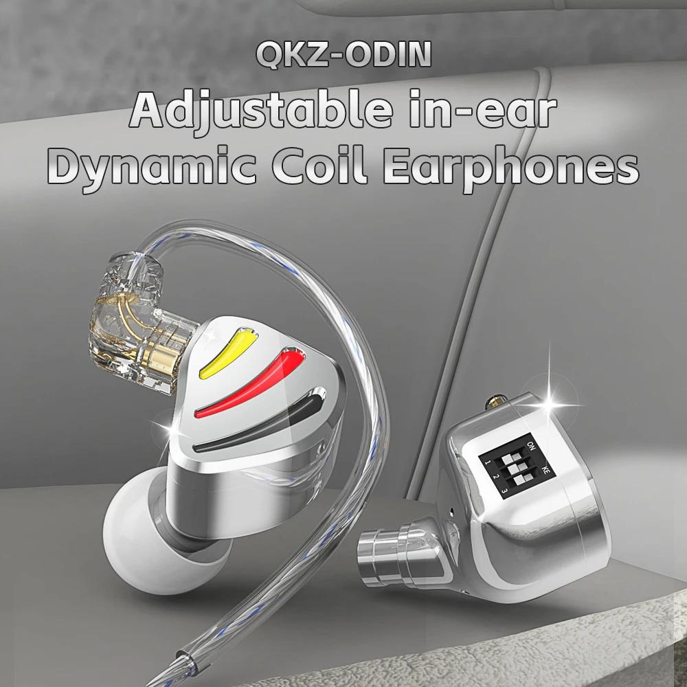 QKZ ODIN Earphones HIFI Monitoring Vocal 3-Level Tuning Switch Metal Heavy Bass Earbuds Dynamic Sport Music Headsets D-Fi Castor